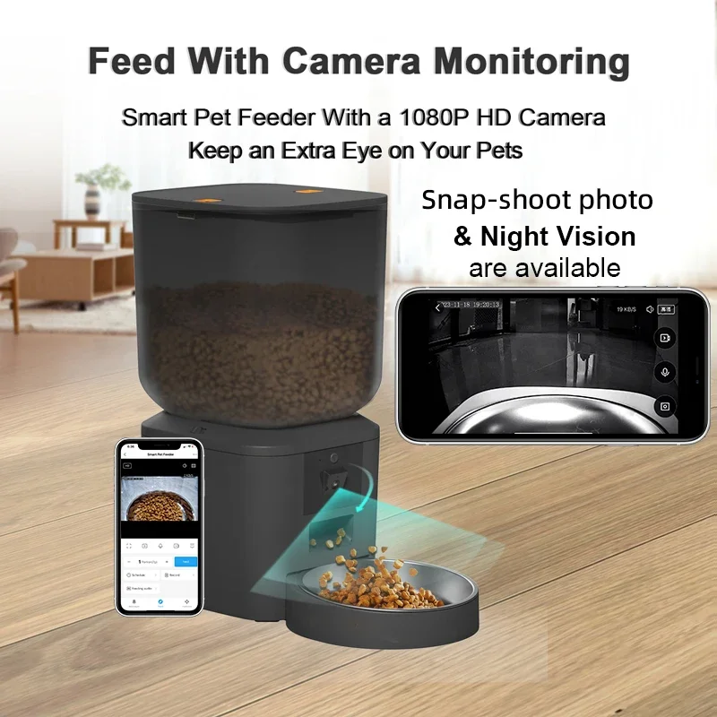 

-1080P HD Camera Automatic Pet Feeder 4L 5G WiFi App Control Pet Food Dispenser Dog Cat Automatic Pet Feeder With Camera