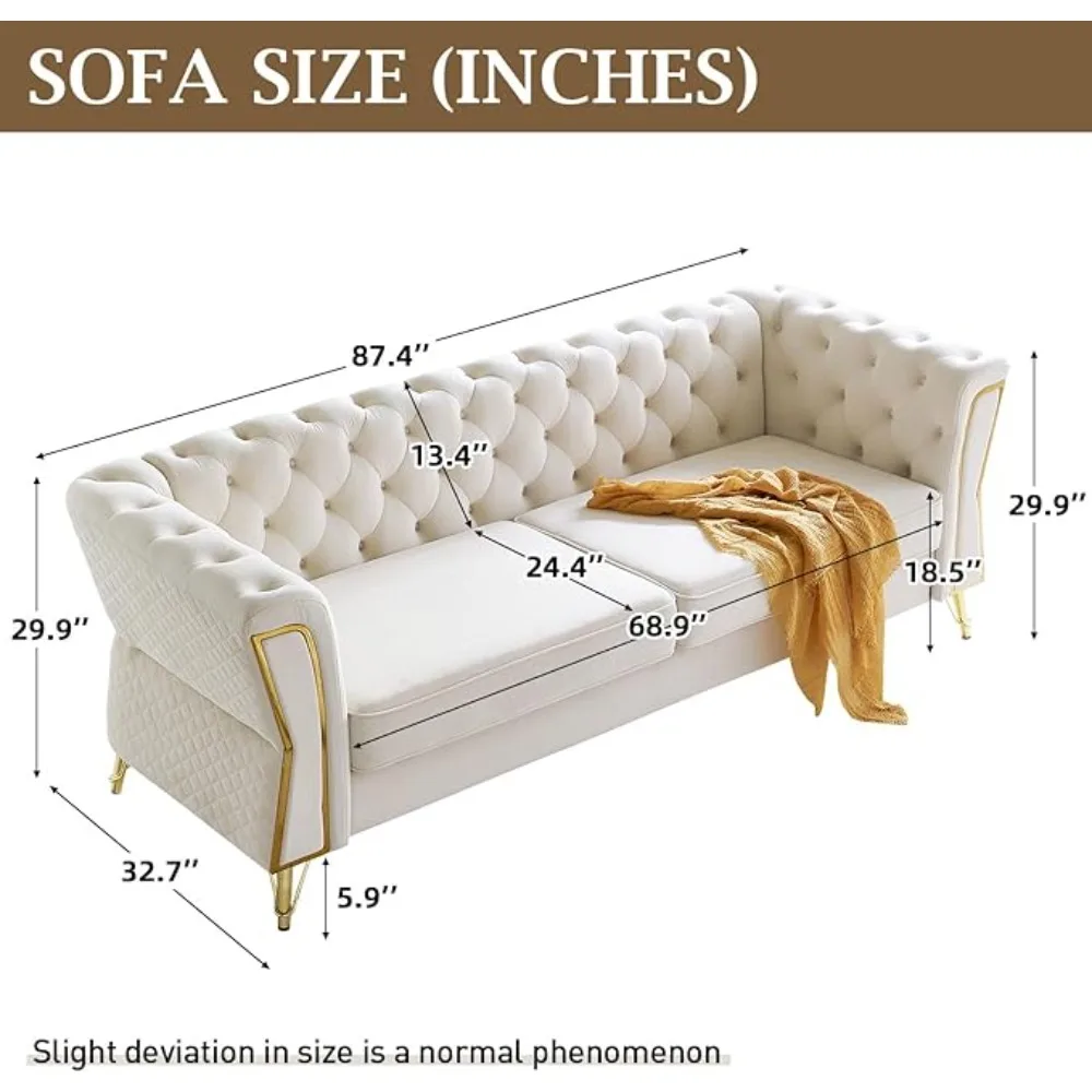 87” Sofa Couch for Living Room, Modern 3 Seater Comfy Sofa with Extra Deep Seats,Velvet Fabric Couches for Small Space,Apartment