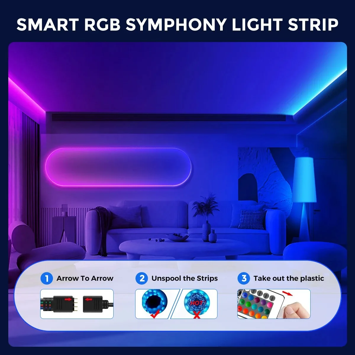 3-100ft listwa świetlna LED podświetlana RGB lampa TV, synchronizacja muzyki USB aplikacja Bluetooth i zasilanie telewizora, do sypialni/gier