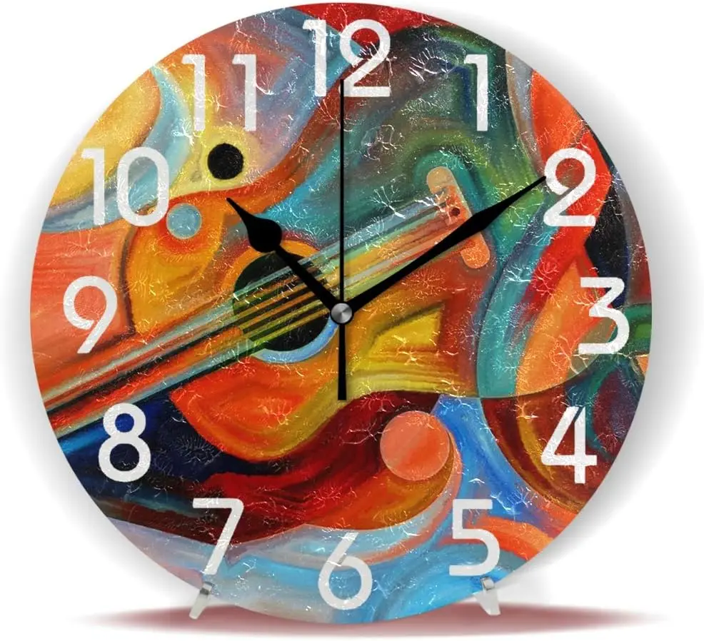 Chic Beautiful Painting Music and Rhythm Print Round Wall Clock Decorative, 9.5 Inch Battery Operated Quartz Analog Quiet