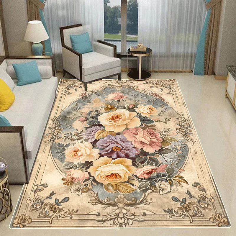 European Style Decoration Flower Carpets Living Room Light Luxury Carpet Hall Sofa Area Floor Mat Non-slip Doorway Hallway Rugs