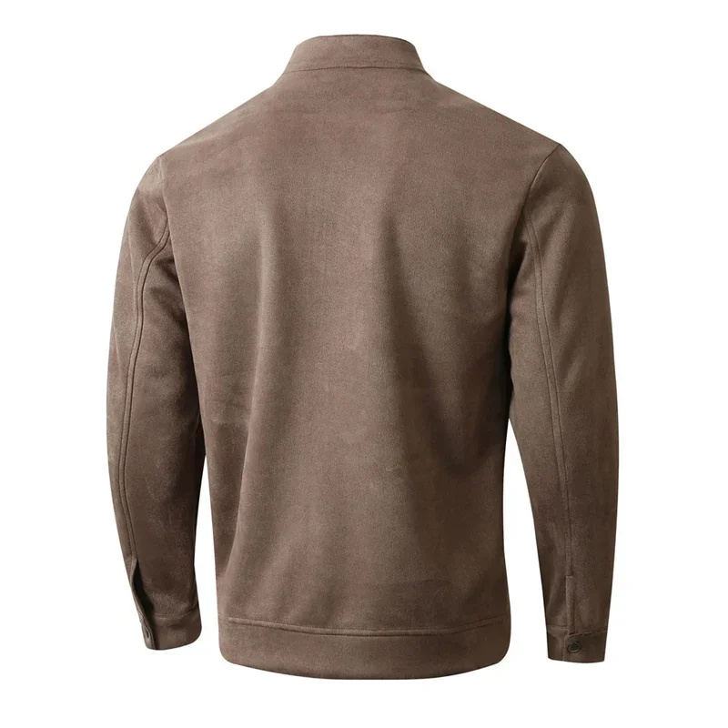 الخريف الشتاء سليم صالح الياقة المستديرة سترة الرجال الرياضية عادية سستة سترة معطف لون نقي الذكور موضة سترة طويلة الأكمام #6