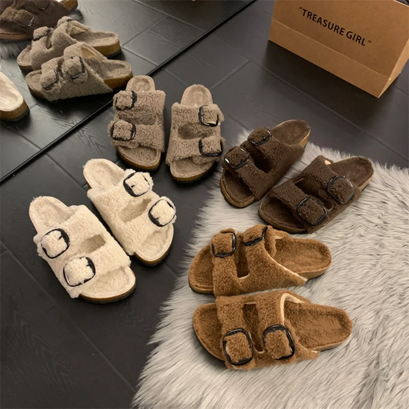 2022 Winter Fur Slippers Fashion Comfortable Soft Warm Flat Shoes Brand Designer Loafers Loafers Mules Flip-Flops Casual Indoor