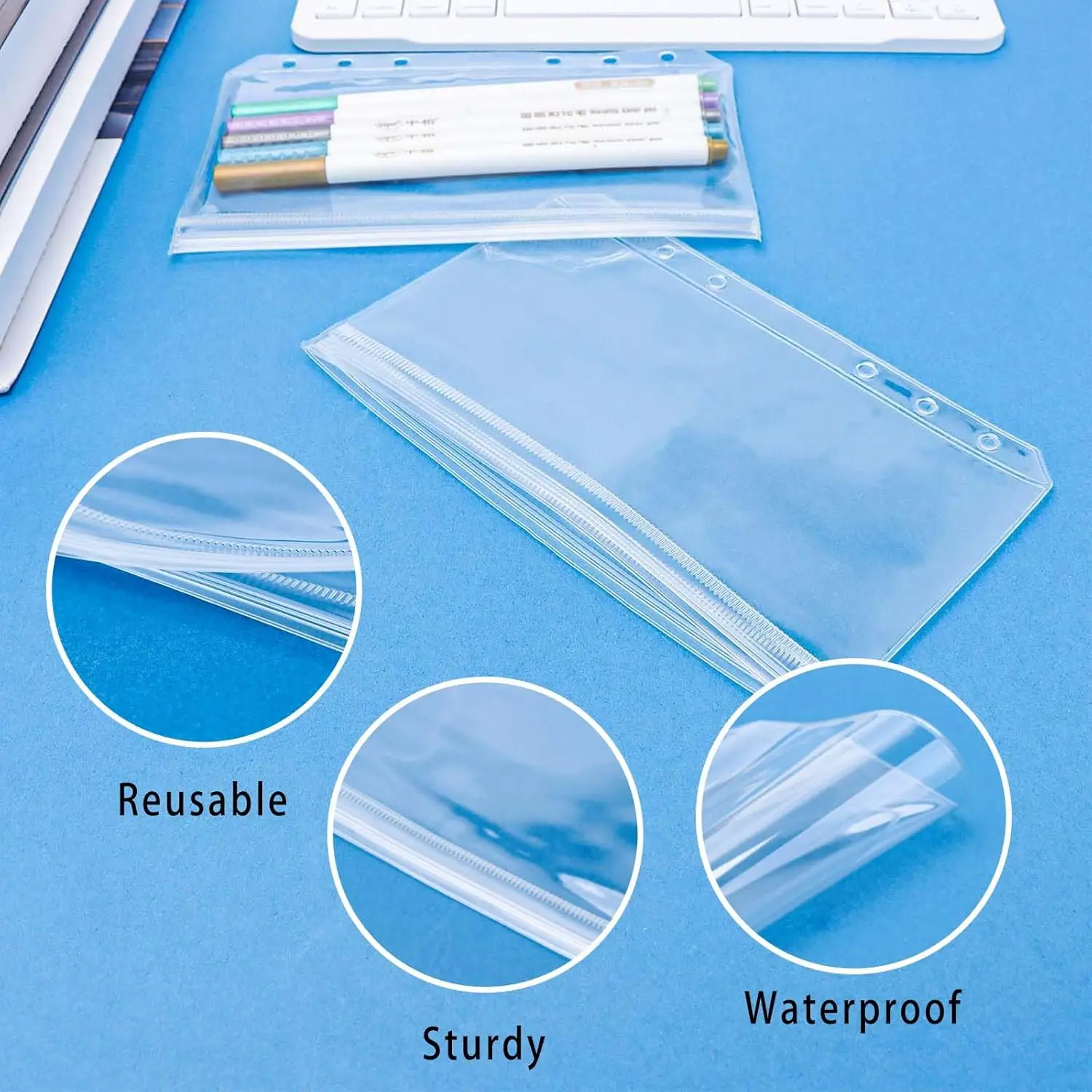 جديد 12 قطعة A5/A6/A7 جيوب الموثق واضح بولي كلوريد الفينيل 6 حفرة جيب مزدوج شقة ختم سستة مع الحقائب الجانبية المفتوحة ل 6 حلقة الموثق #5