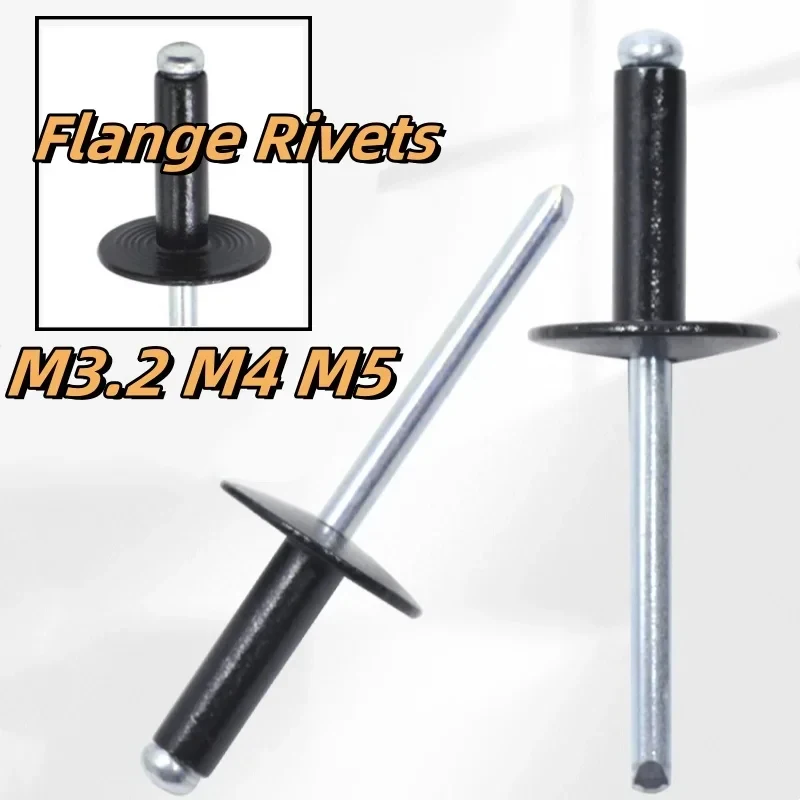 

M3.2 M4 M5 Black Aluminum Large Flange Rivets / High Strength Pop Blind Rivets for Construction & Repair