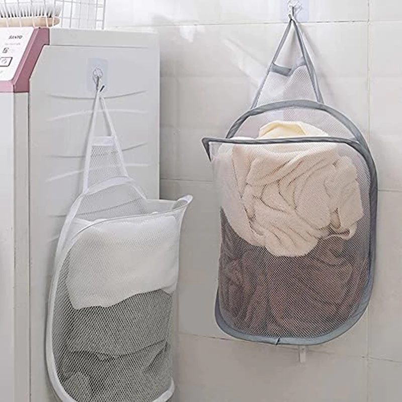 Mesh Collapsible Small Wall Laundry Baskets, Hanging Laundry Hamper, For Hotel, University Dormitory Use White Easy To Use