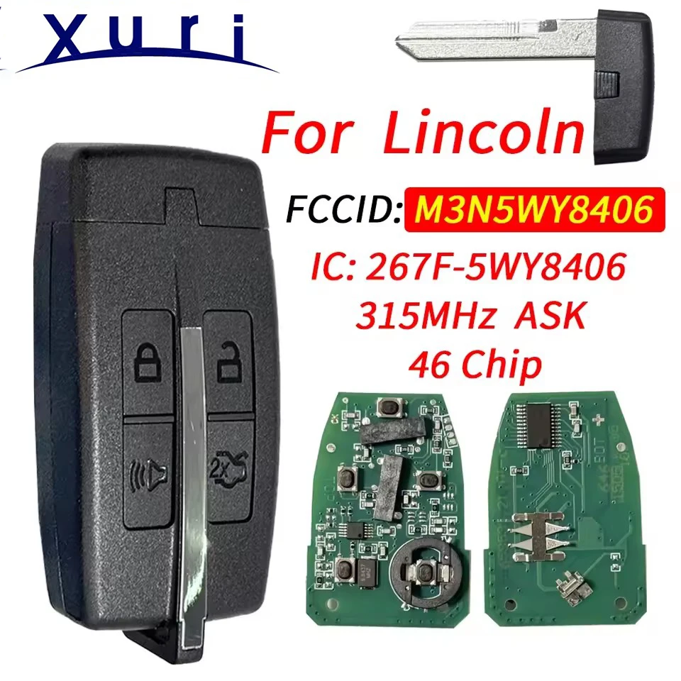 

Xuri Keyless Smart Remote Key 315MHz ID46Chip FCCID M3N5WY8406 P/N 164-R7032 164-R7034 For Lincoln MKS MKT Taurus 2009 - 2012