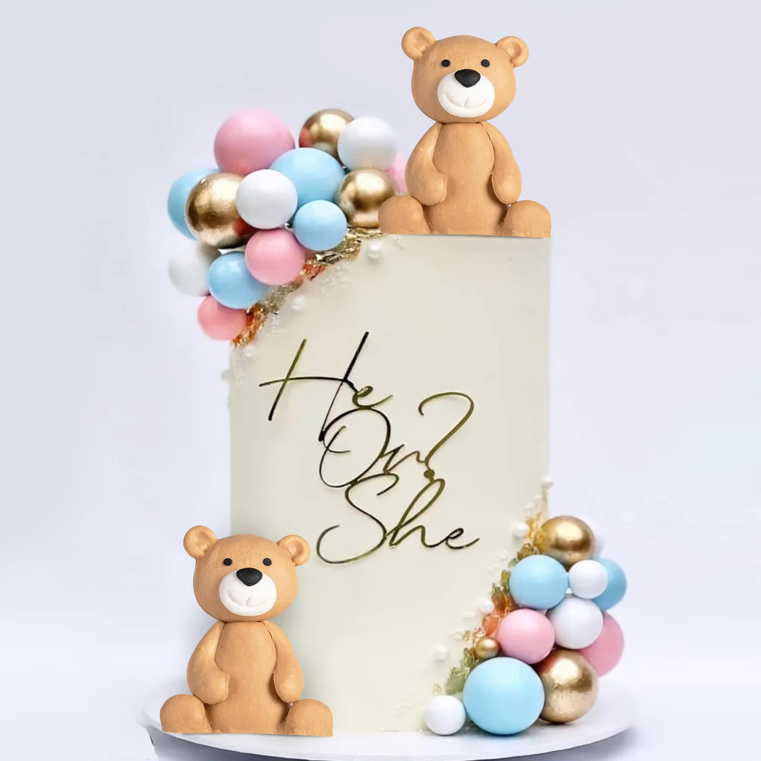 22pcs Brown Bear Foam Balls Gender Reveal Cake Toppers for Birthday Baby Shower Party Decorations (Pink Blue)