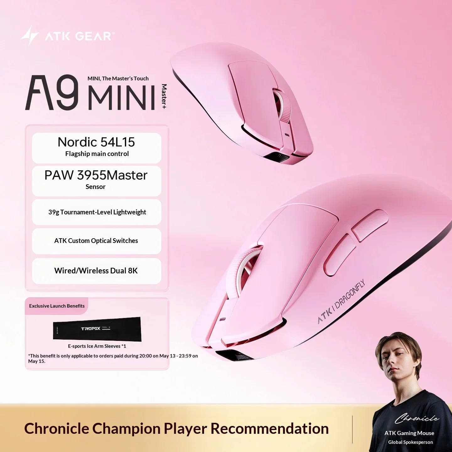 Atk A9 Mini Mouse Master Version Wireless Three Mode Paw3955master