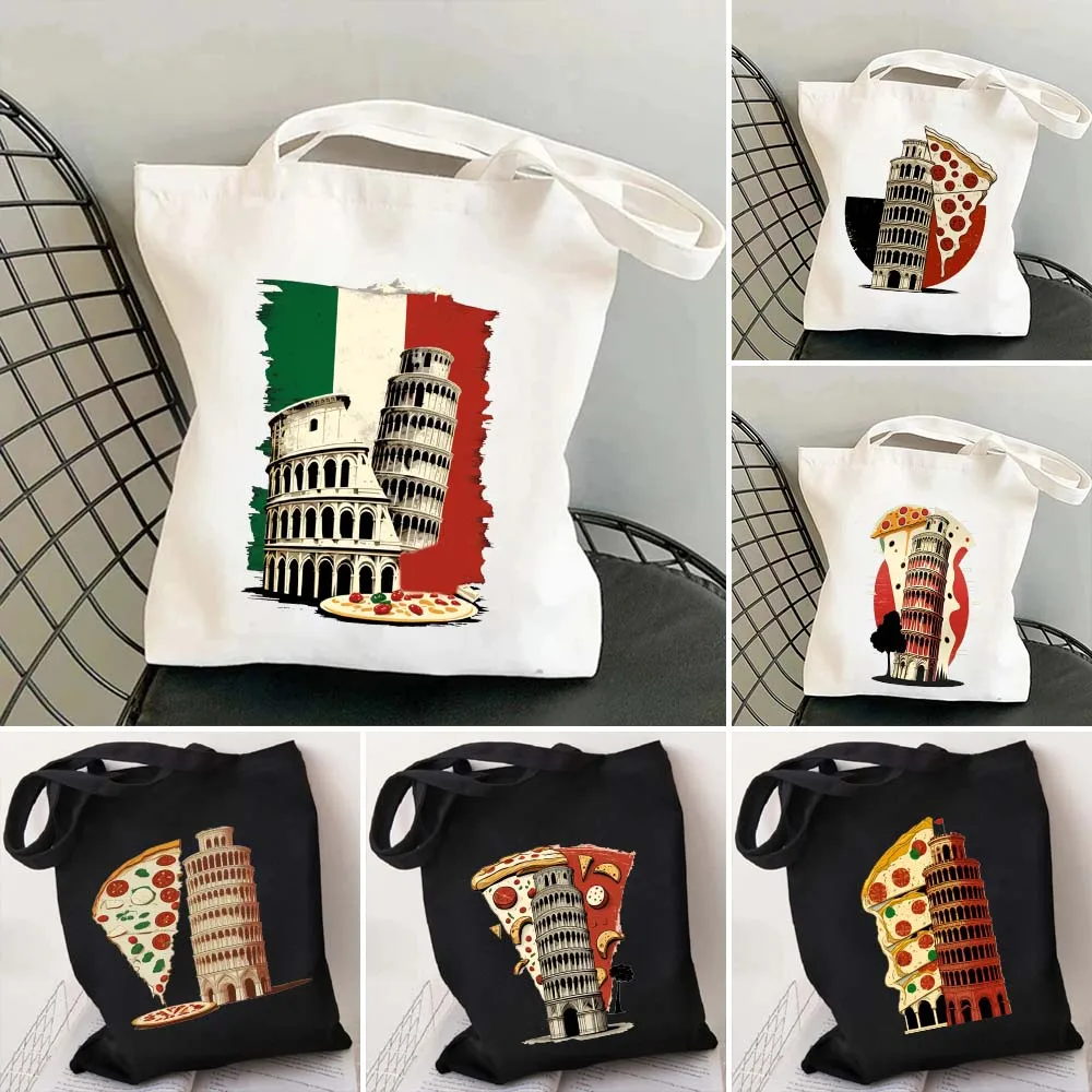 Pizza Tower Italy Italia Pisa Tower Torre di Pisa Women's Canvas Shoulder Totes Bag Large Capacity Cotton Shopping Beach Handbag