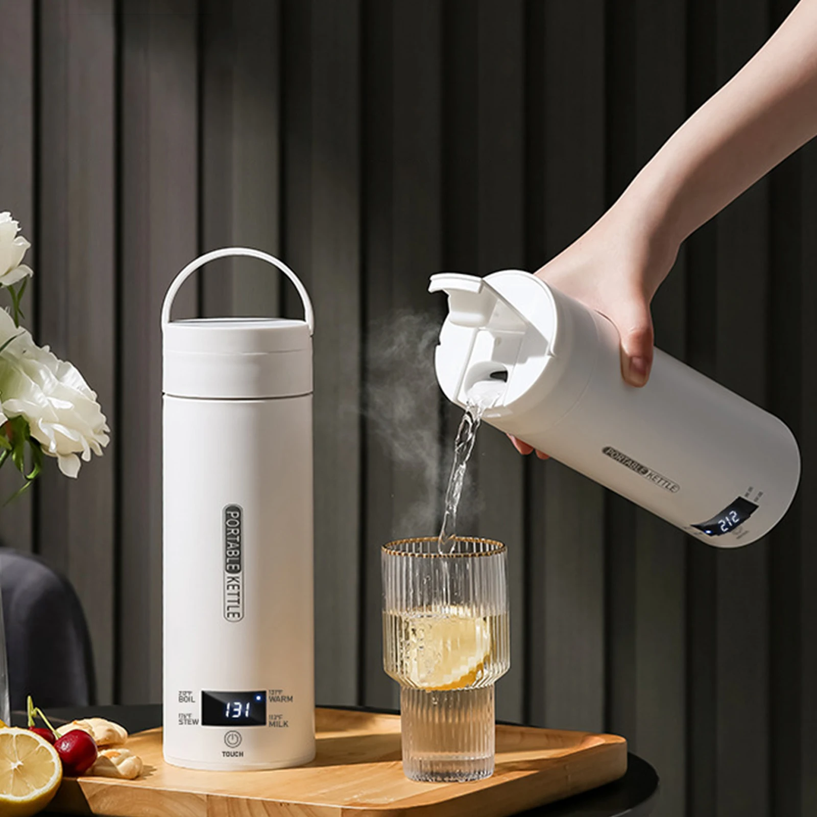 

Portable Electric Kettle 500ML Tea and Coffee Kettle Mini Travel Kettle Kettle Insulated Utensil Heating Cup Thermos Bottle