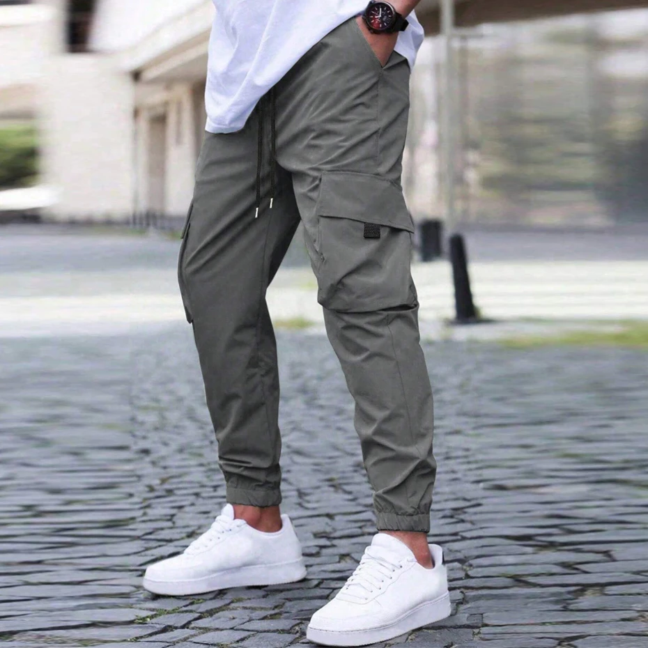 Jogger Pants Men Cargo Pants Fashion Casual Solid Color Sweatpants Male Stretch Waist Trousers