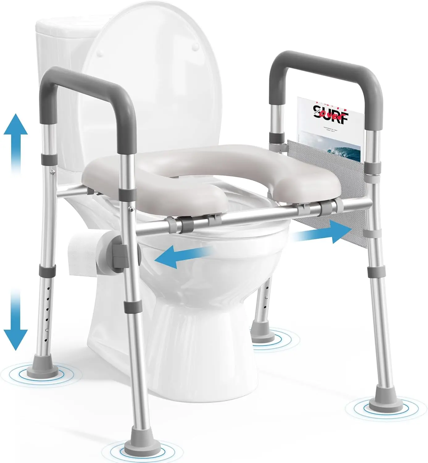 Adjustable Raised Toilet Seat with Handles for Seniors, FSA HSA Eligible, 400lb Capacity