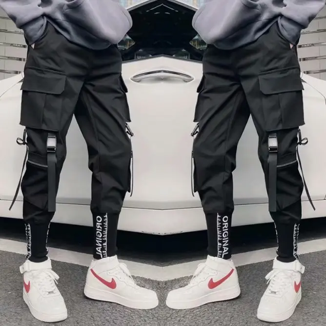 Classic Streetwear Hip Hop Joggers Men Letter Ribbons Cargo Pants Pockets Track Tactical Casual Male Trousers Sweatpant K110 - Image 4