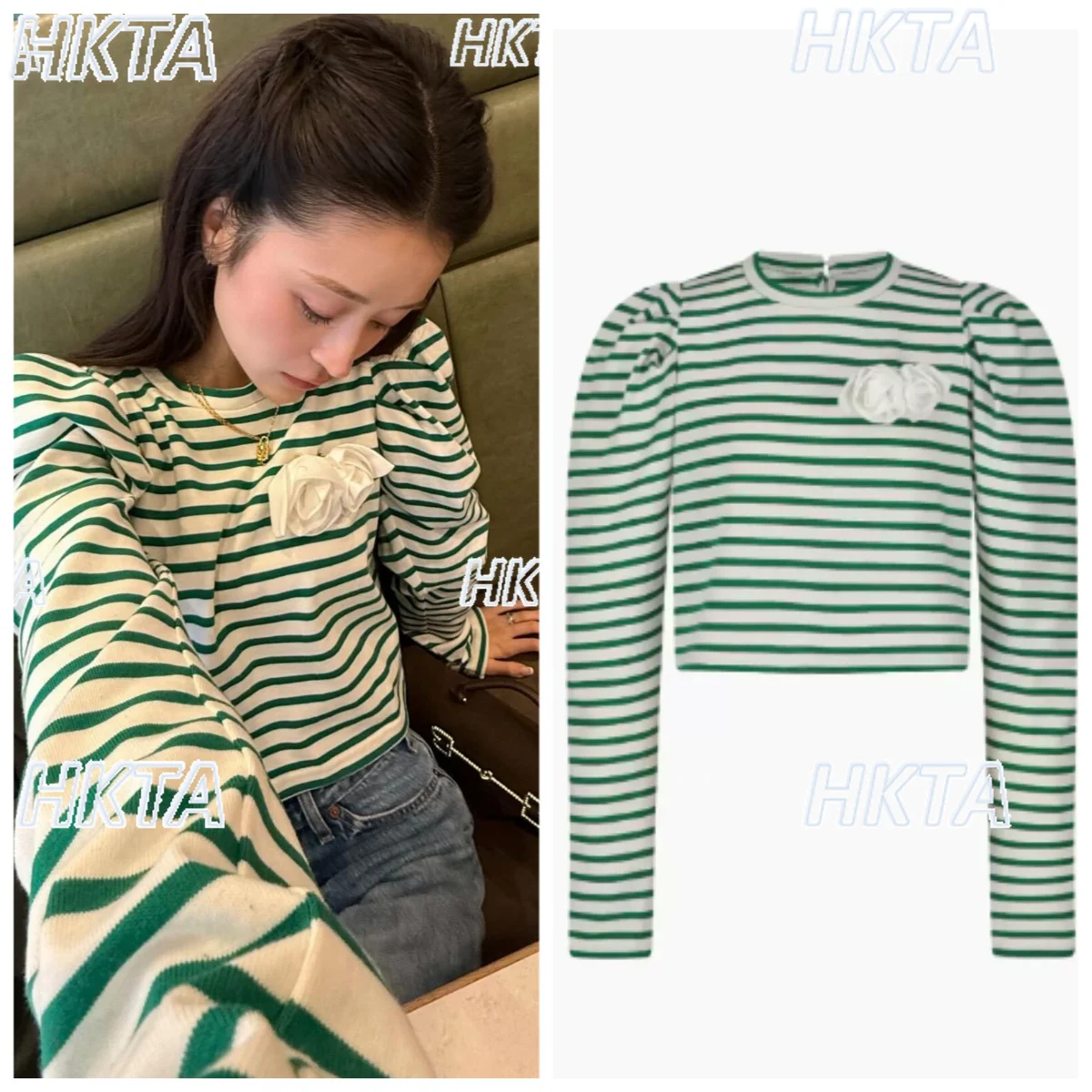Japanese New Sweet Temperament Three Dimensional Rose Striped T Shirt Summer Commuting Round Neck Loose Short Tshirt Top Women
