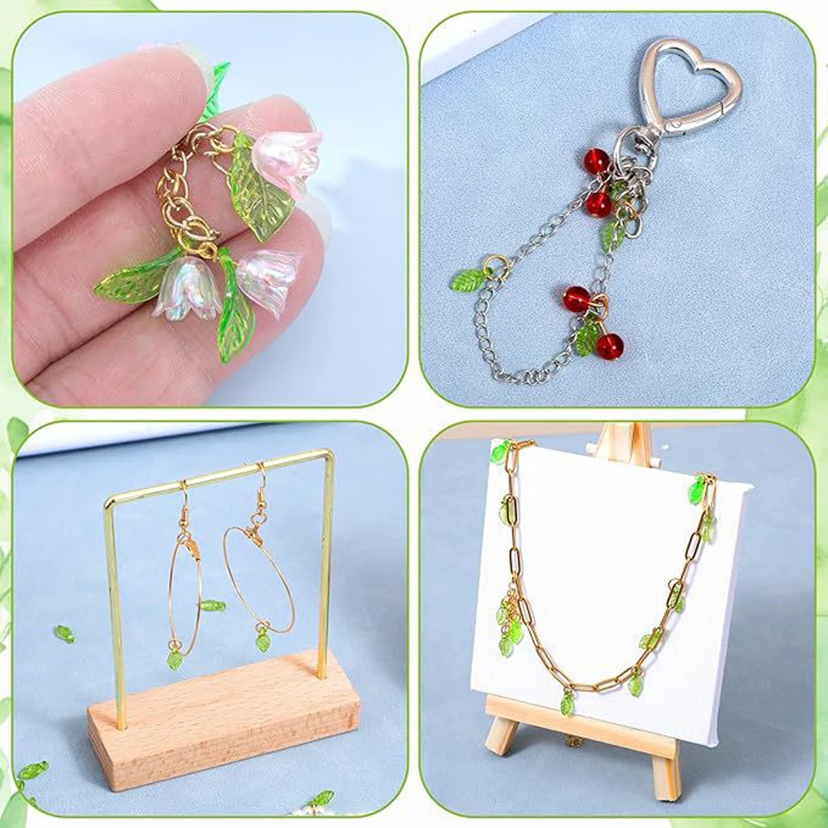 10/50PCS Acrylic Mini Tree Leaf Beads Transparent Green Plant Bead for Handmade DIY Making Jewelry Earrings Necklace Accessories image 6