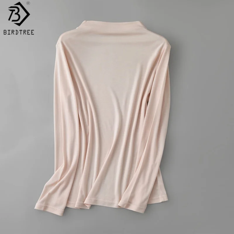Birdtree, 100% Sheep Wool Basics Undershirt, Slash Neck Shirt, Long Sleeve, Women Knitted Basic Blouse, 2026 Autumn New T6O622JF