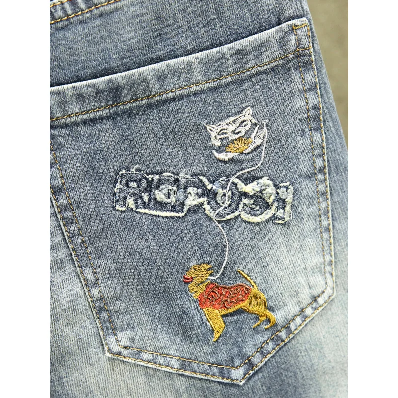 고급 자수 뒷주머니 청바지, 남성 스트레치 슬림핏, 슬림핏, 여름 패션, 라이트 럭셔리, 트렌디 팬츠