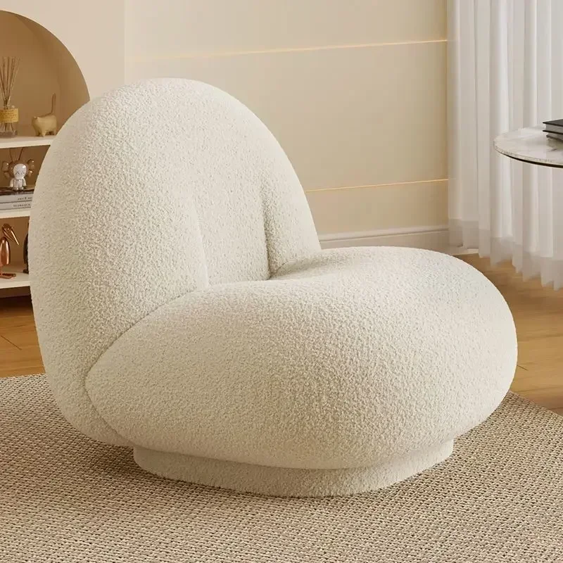 Cute Modern Chairs Living Room Naughty Lambs Wool Wood Lounge Chair Lazy Sofa Swivel Cadeira Giratoria   Decoration image 2