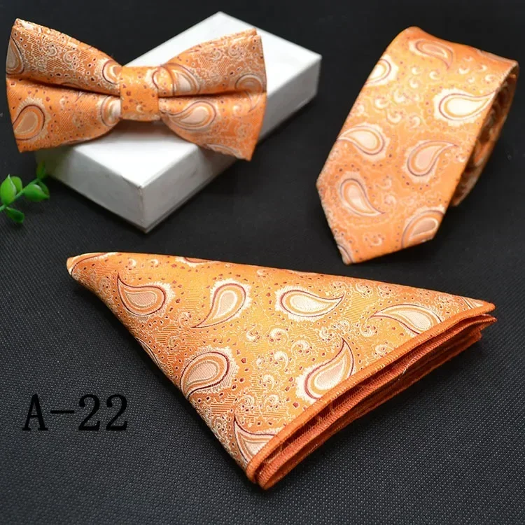 Men's formal Business fashion office wedding festival annual meeting retro style three-piece jacquard pocket scarf bow tie