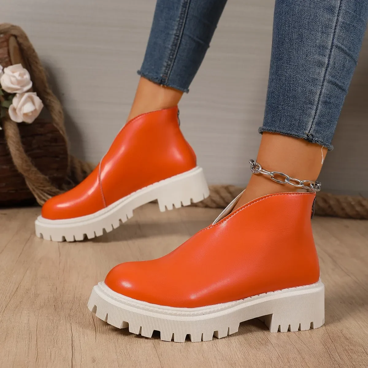 Winter-Damenstiefel mit mittelhohem Absatz, rutschfester Sohle und Reißverschluss hinten, modische High-Top-Schuhe, bequeme Outdoor-Sportschuhe. – Detail 9