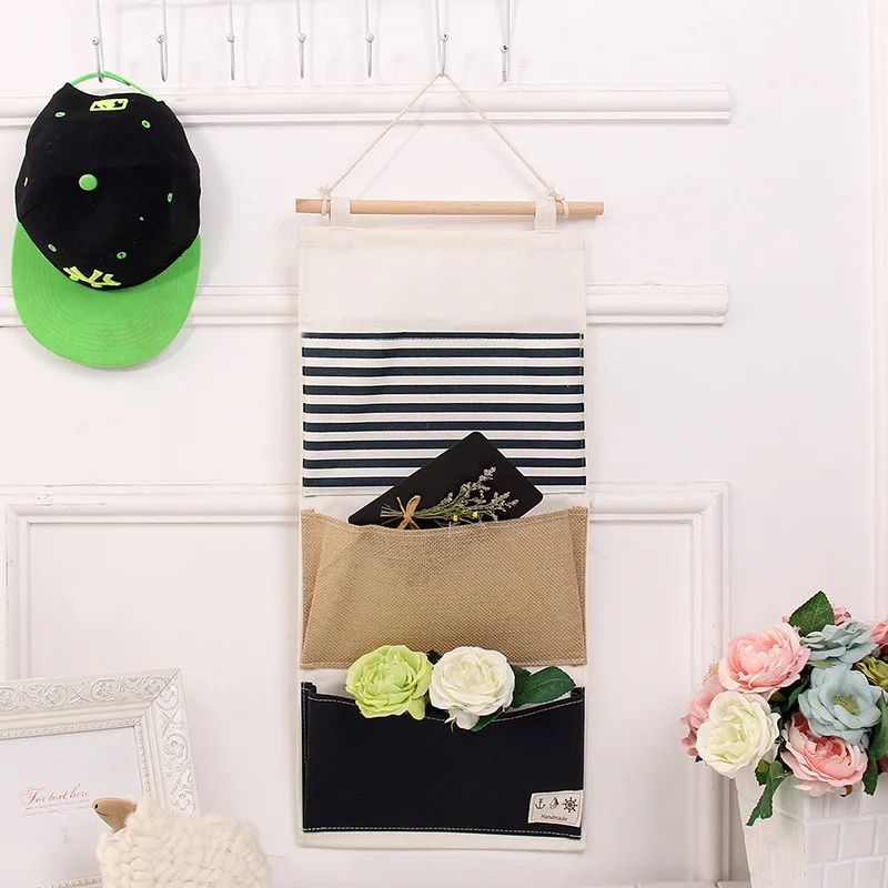 3 Large Pockets Wall Hanging Storage Bag Fabric Pouch Multilayer Closet Door Closet Storage Bag Organizer Home Cosmetics Toys