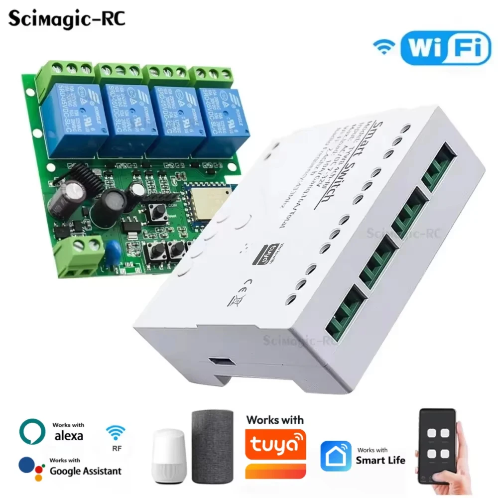 4CH Wifi Relay Smart Wireless 433 Remote Control Switch Module7-32V 85-250V 220V 2200W 10A  Light Motor Receiver Works with Tuya