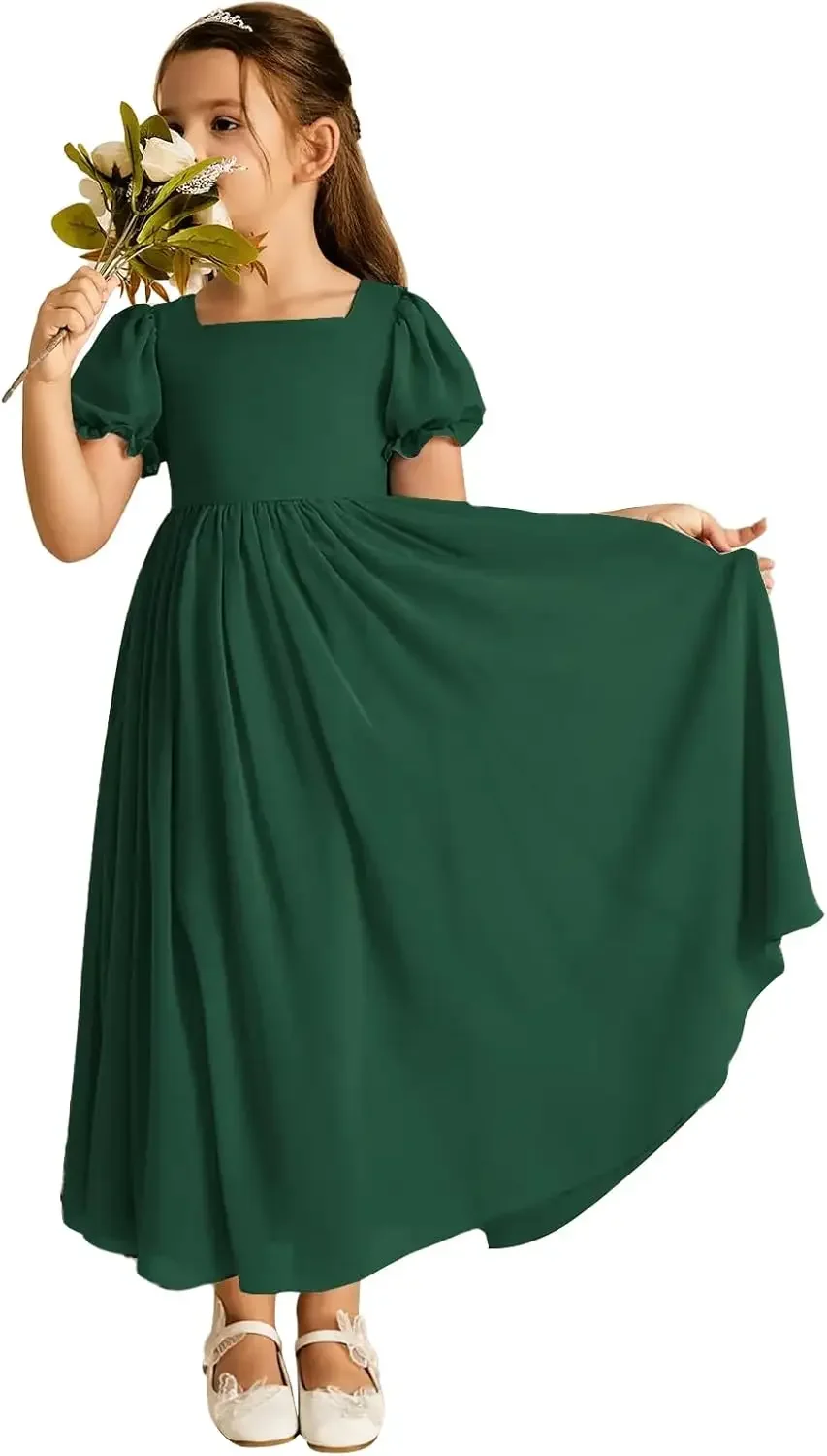 Long Chiffon Junior Bridesmaid Dresses for Wedding with Sleeve Formal Flower Girl Dress for Teens princess dress