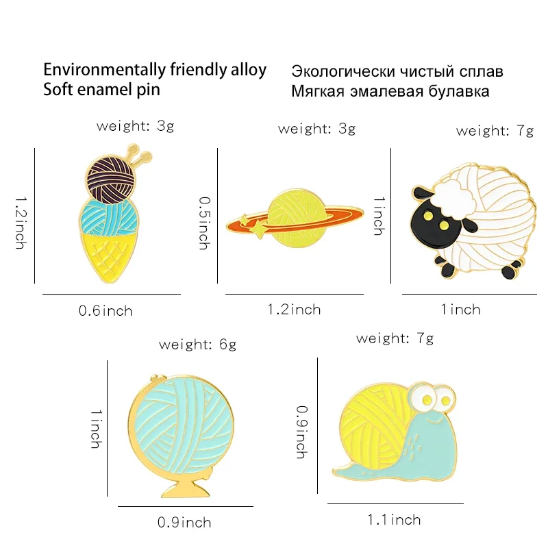 Ball of Yarn Animal Enamel Pins Sheep Snail Ice Cream Brooches for Women Fashion Lapel Pin Cartoon Badges Bag Jewelry Wholesale