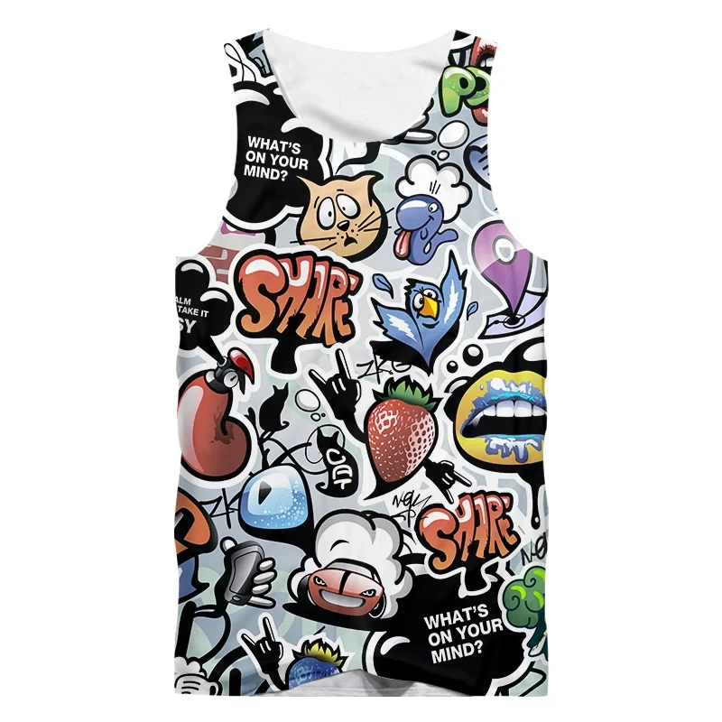 Men Sleeveless Tanks Tops 3D Funny Anime Graffiti Women Fashion Tops Summer O Neck Oversized Harajuku Male Campaign Vest Clothes