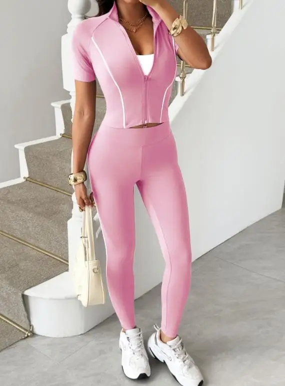 

Women's Two-Piece Set 2025 Autumn/winter Y2K Sports Style Zipper T-Shirt Yoga Pants Set Simple Casual Sports Pants Set