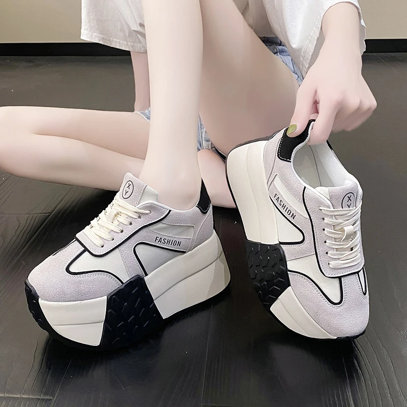 Women\'s 2023 Autumn New Color-blocking Platform Daddy Shoes Super Thick Bottom with High Heels 9cm Casual Sports Shoes Sneakers