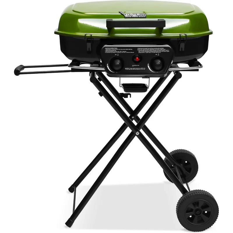 

Brand-Man Propane Gas Grill Griddle Combo, Portable Standup Grill with Folding Cart & Push-Button Ignition, Ideal for Camping