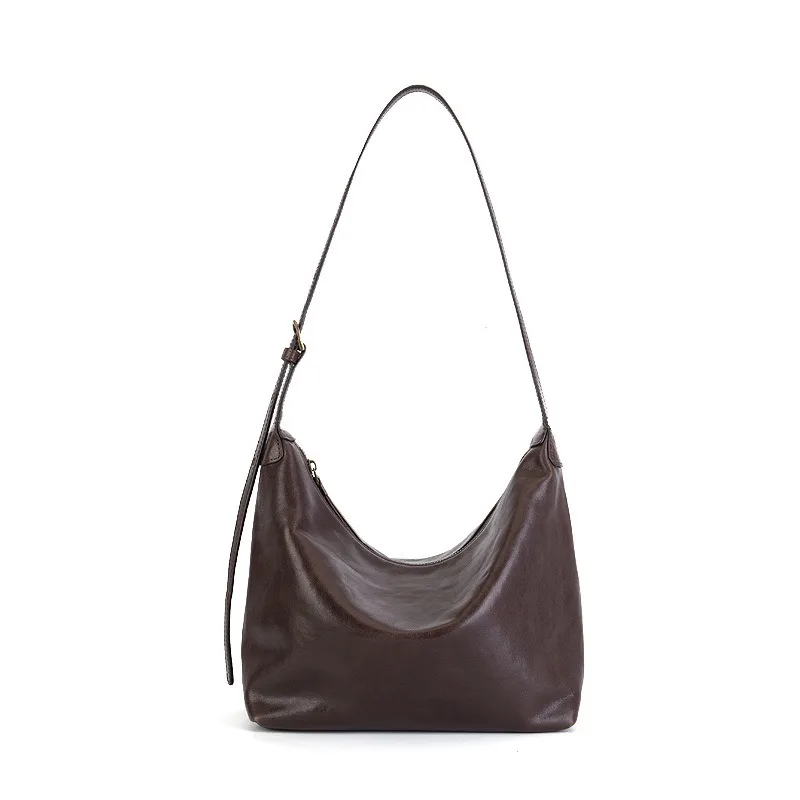 

Nesitu Highend Vintage Coffee Black Full Grain Genuine Leather Hobos Women Underarm Shoulder Messenger Bag Purse M9400