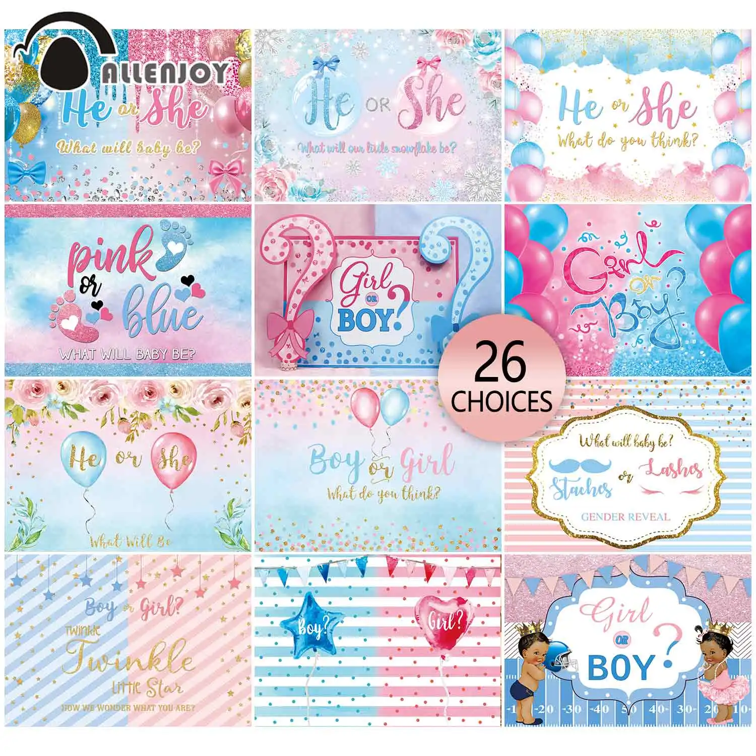 

Allenjoy Gender Reveal Party Decoration Backdrop Baby Shower Pink and Blue Gold Dots Boy or Girl Newborn Photophone Background