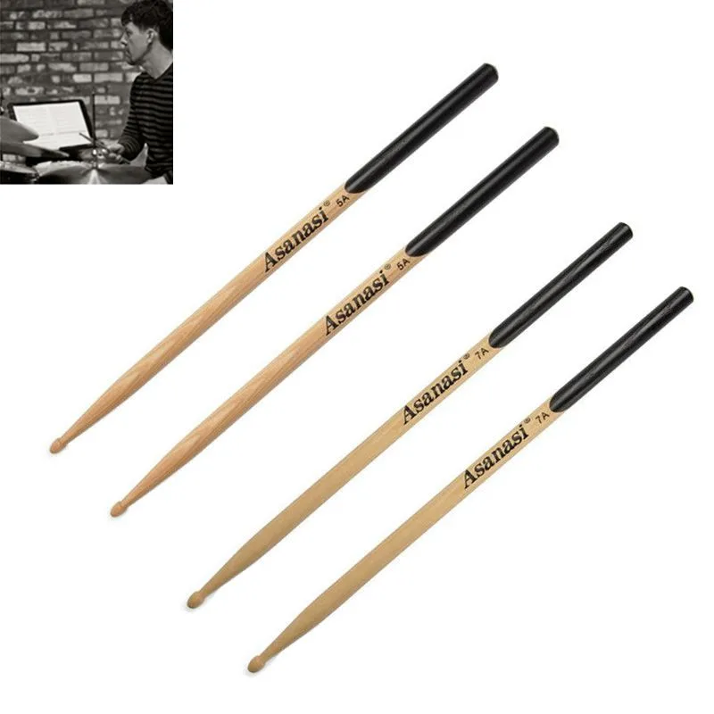 1 Pair 5A / 7A Walnut Wood Drum Sticks with Black Handle, Professional Music Band Jazz Drumsticks