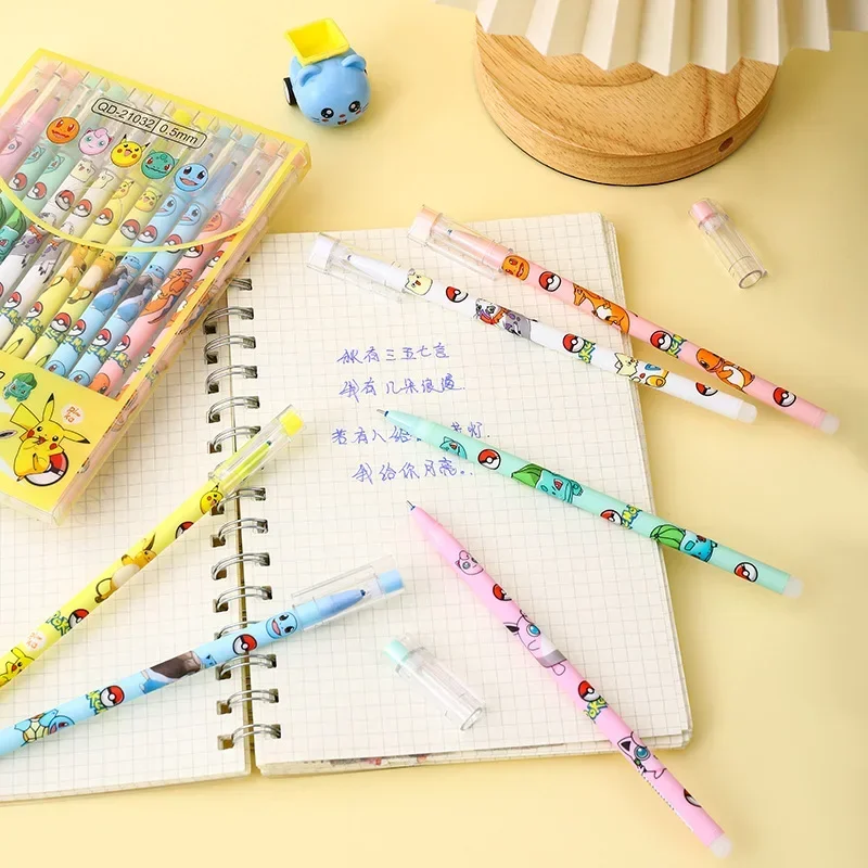 1Set Pokemon Gel Pen Set Anime Pikachu Cartoon Erasable Writing Signature Pen Student Learning Supplies Stationery for Children