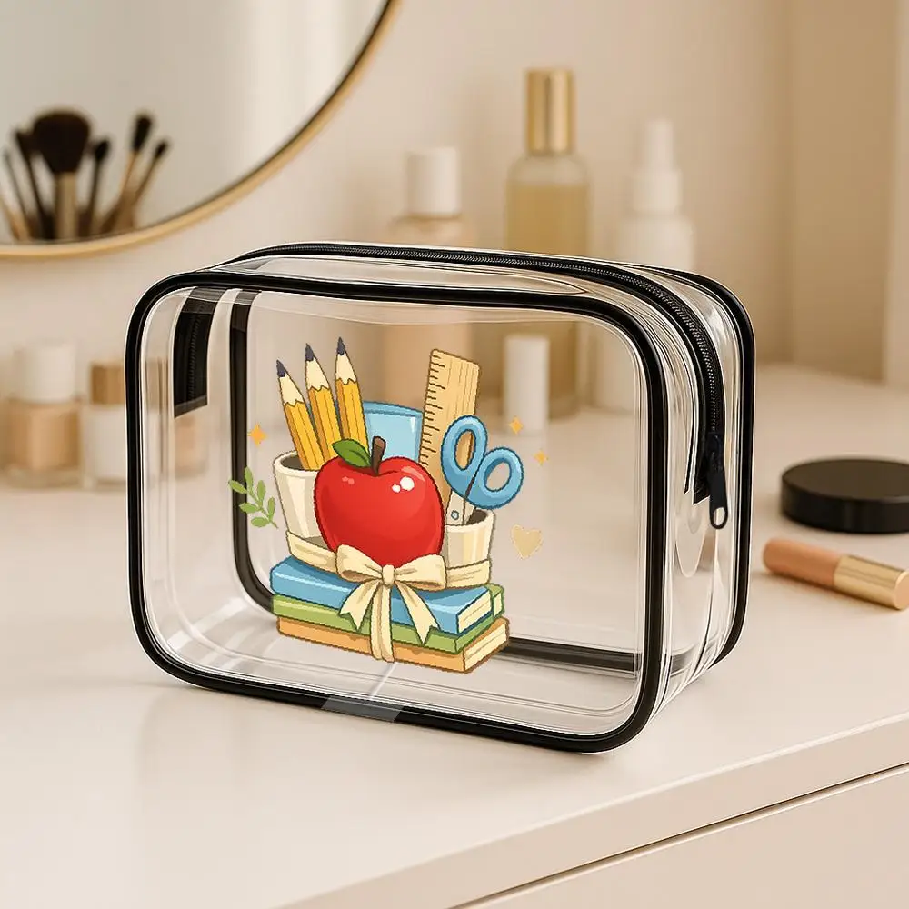 Clear Kawaii Red Apple Toiletry Bag Suitable For Teachers Students Zippered Portable SeeThrough Cosmetic Organizer With SchoolT