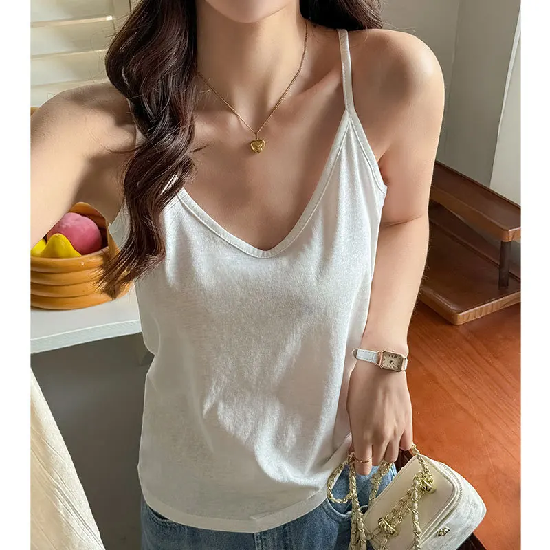 

Thin White Lazy Wind Casual Sling Vest Women's Spring Summer Loose and Thin Inside Sleeveless Design Top