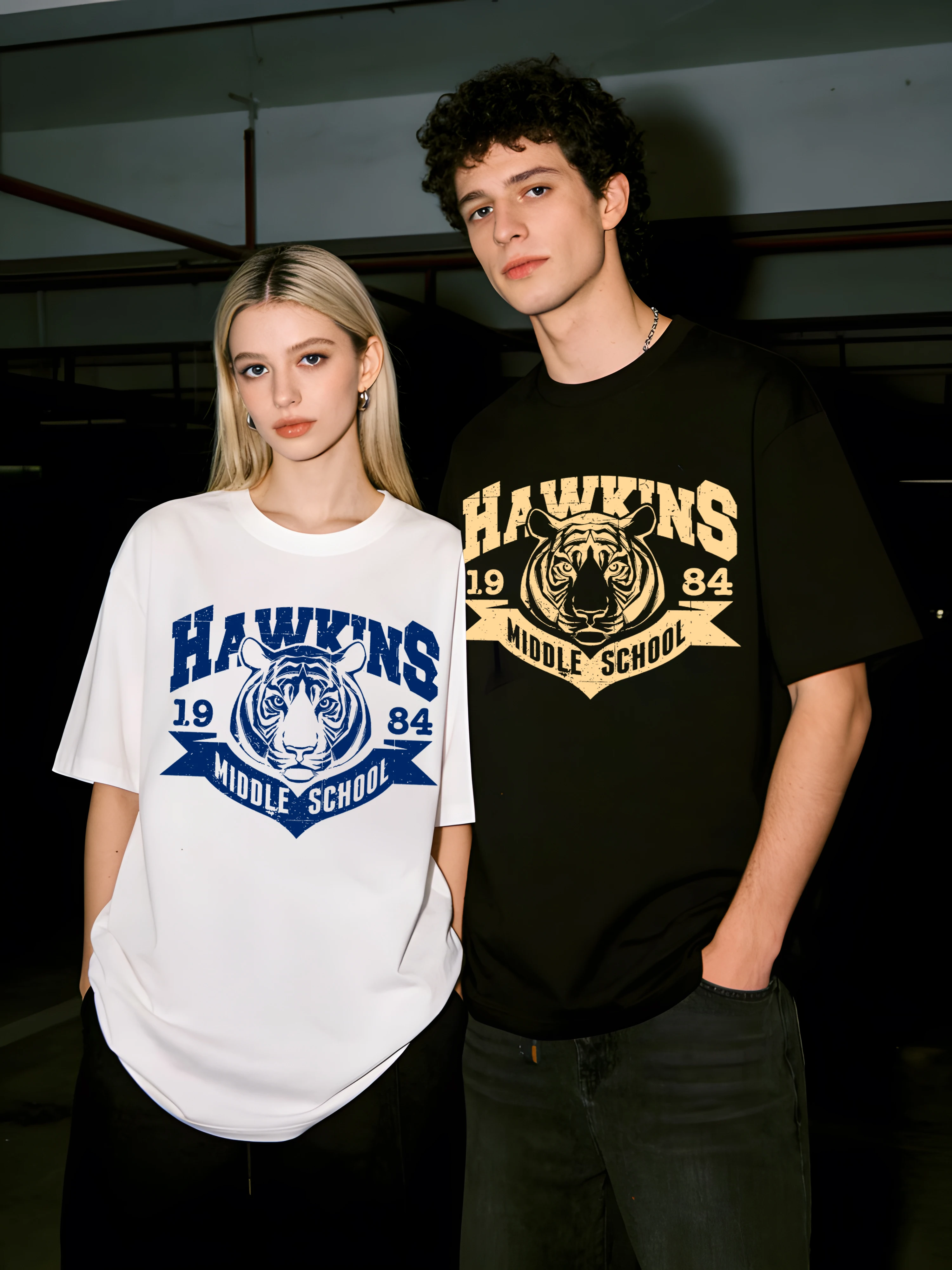 Hawkins 1984 Middle School Print Couple T Shirts Cotton Casual T-Shirt Summer O-Neck Retro Tee Fashion Unisex Loose Short Sleeve