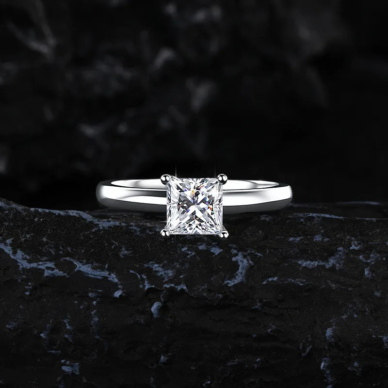 

Женское кольцо с муассанитом 1 карат, огранка «Принцесса», обручальное кольцо с бриллиантом, серебряные кольца, кольца с муассанитом для женщин, роскошные женские кольца