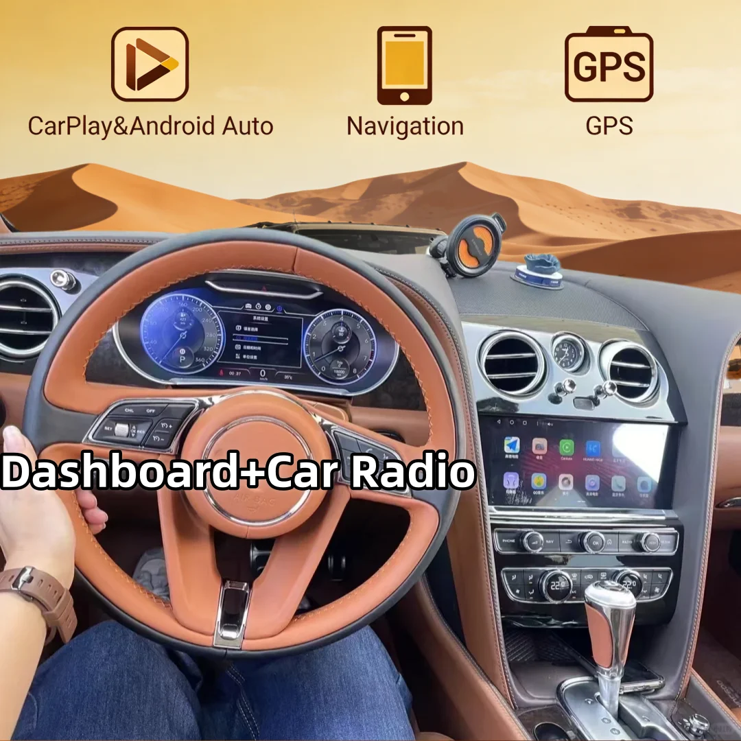 Car LCD Instrument Android 14 For Bentley Bentayga Flying Spur Continental GT 2005-2019 GPS Radio Cluster Dashboard Speedometer