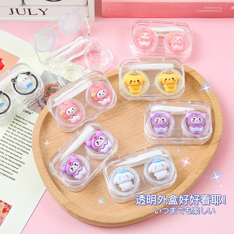 Kawaii Sanrio Hello Kitty Contact Lens Cases Transparen Portable Eye Contacts Lenses Holder Box Case with Tweezers Remover Tools