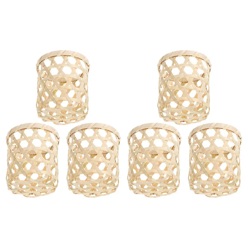 

6Pcs Decorative Bamboo Basket Holder Woven Candlestick Basket Table Centerpiece Holder Table Centerpiece