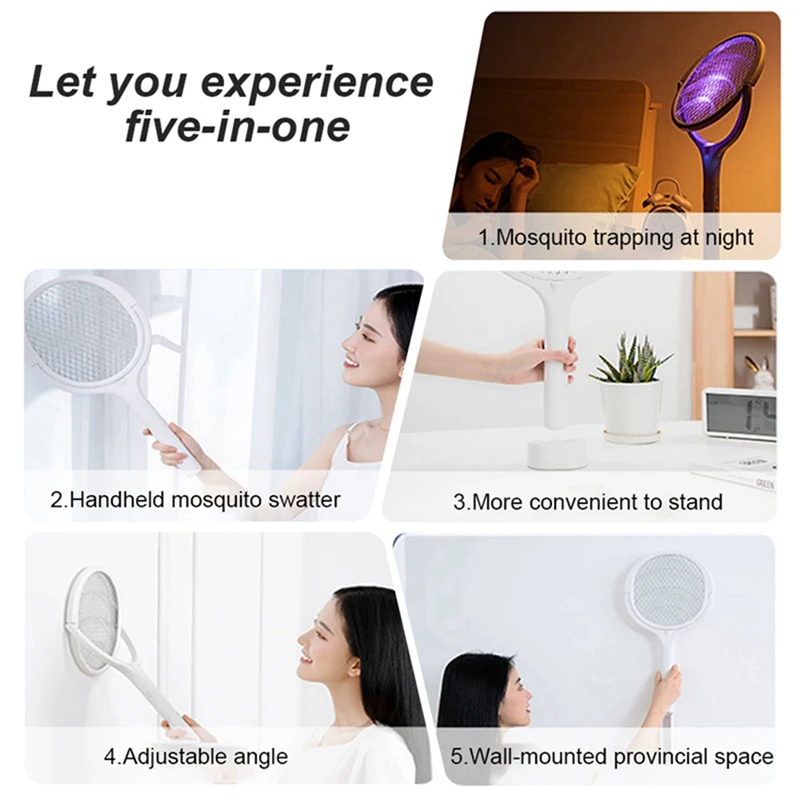 Multifunções Mosquito Swatter Lamp, Fly Bug Lamp, ângulo ajustável, 5in 1, 3500V