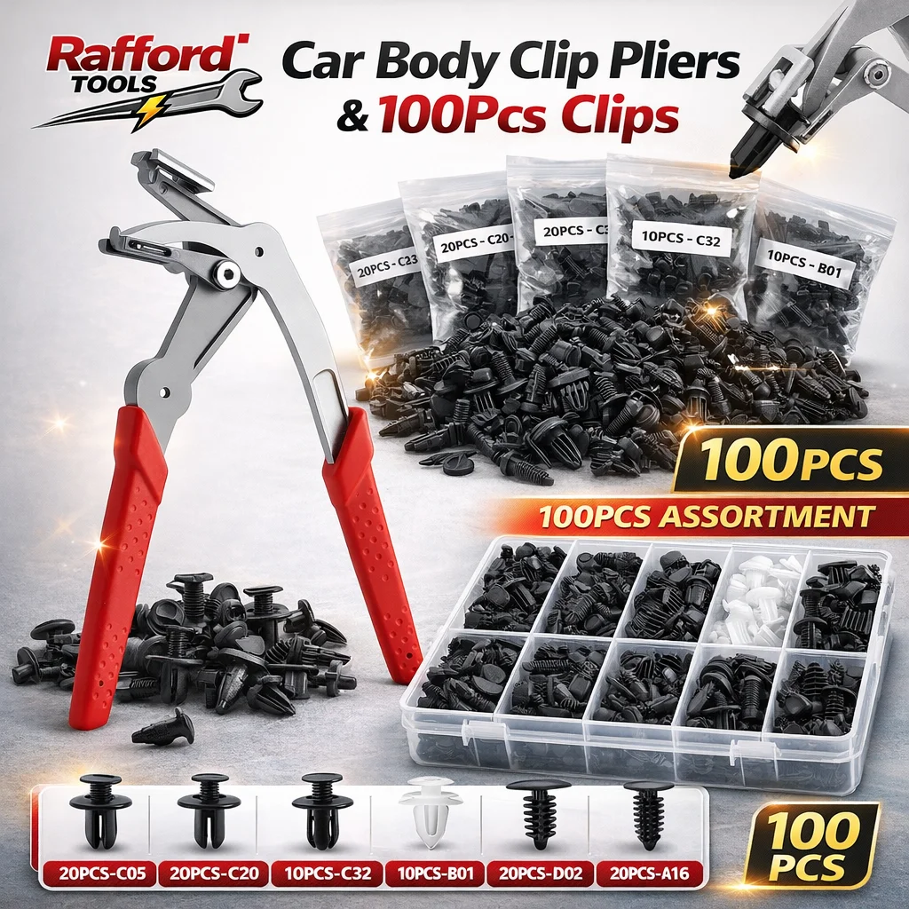 

Rafford Car Body Clip Pliers Set with 100PCS Fasteners, Auto Trim Removal Tool Kit for Door Panel Bumper Rivet Clips