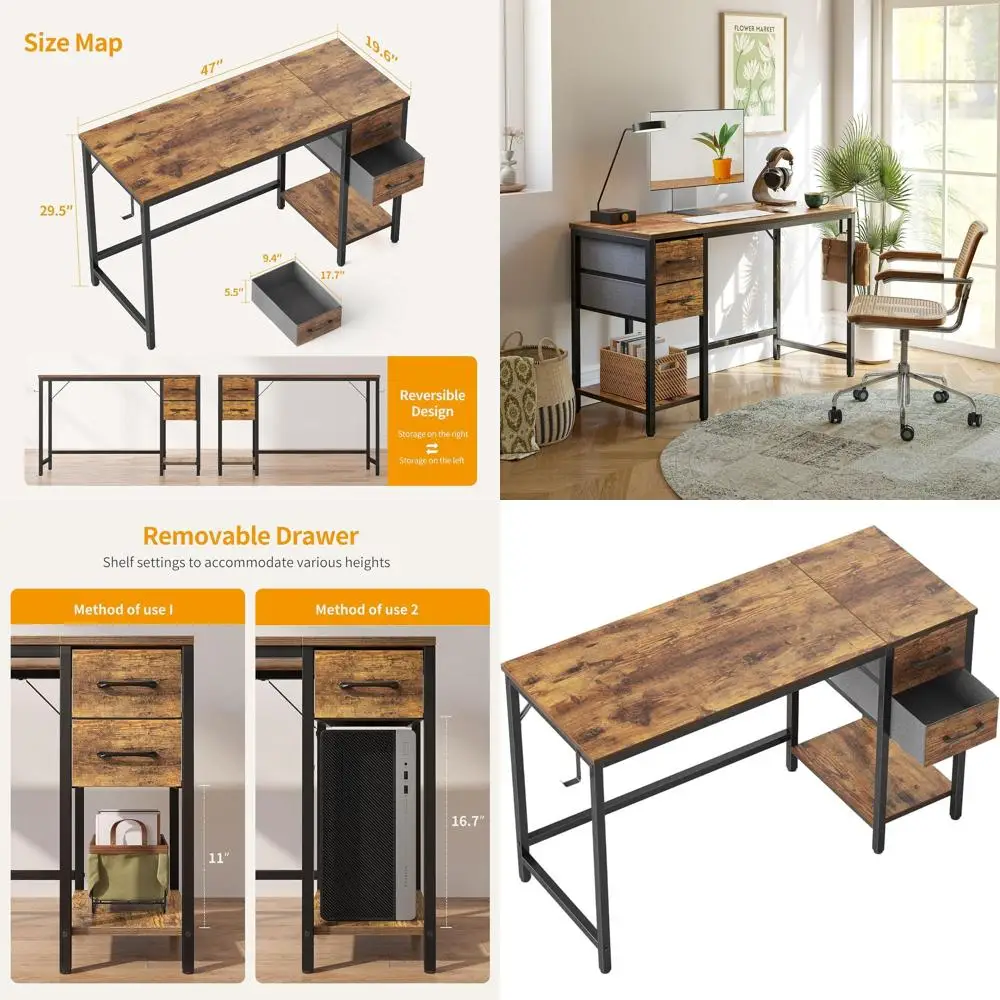 

Рустикальный коричневый письменный стол с двумя ящиками (47 дюймов) для компактного компьютера, письма и учебы в спальне