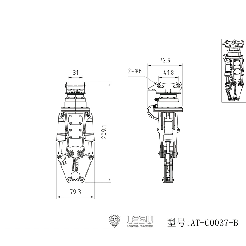 1/14 LR960 excavadora de demolición Universal AT-C0037 Motor hidráulico alicates hidráulicos rotación de 360 grados alicates hidráulicos LESU