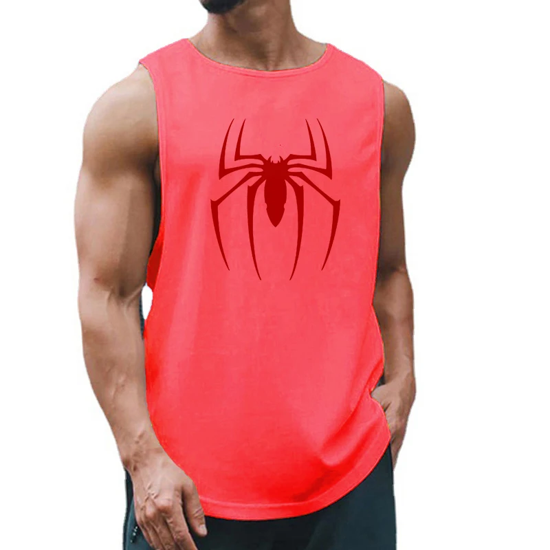 Fashion Red Spider Printed Sport Vests Mesh Quick-dry Breathable Mens Fitness T-Shirts Gym Bodybuilding Workout Muscle Tank Tops