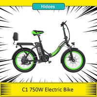 Hidoes C1 Electric Bike with Rear Seat, 750W Motor, 48V 13Ah Battery, 20*3-inch Fat Tire Ebike, 40km/h Max Speed, Disc Brake